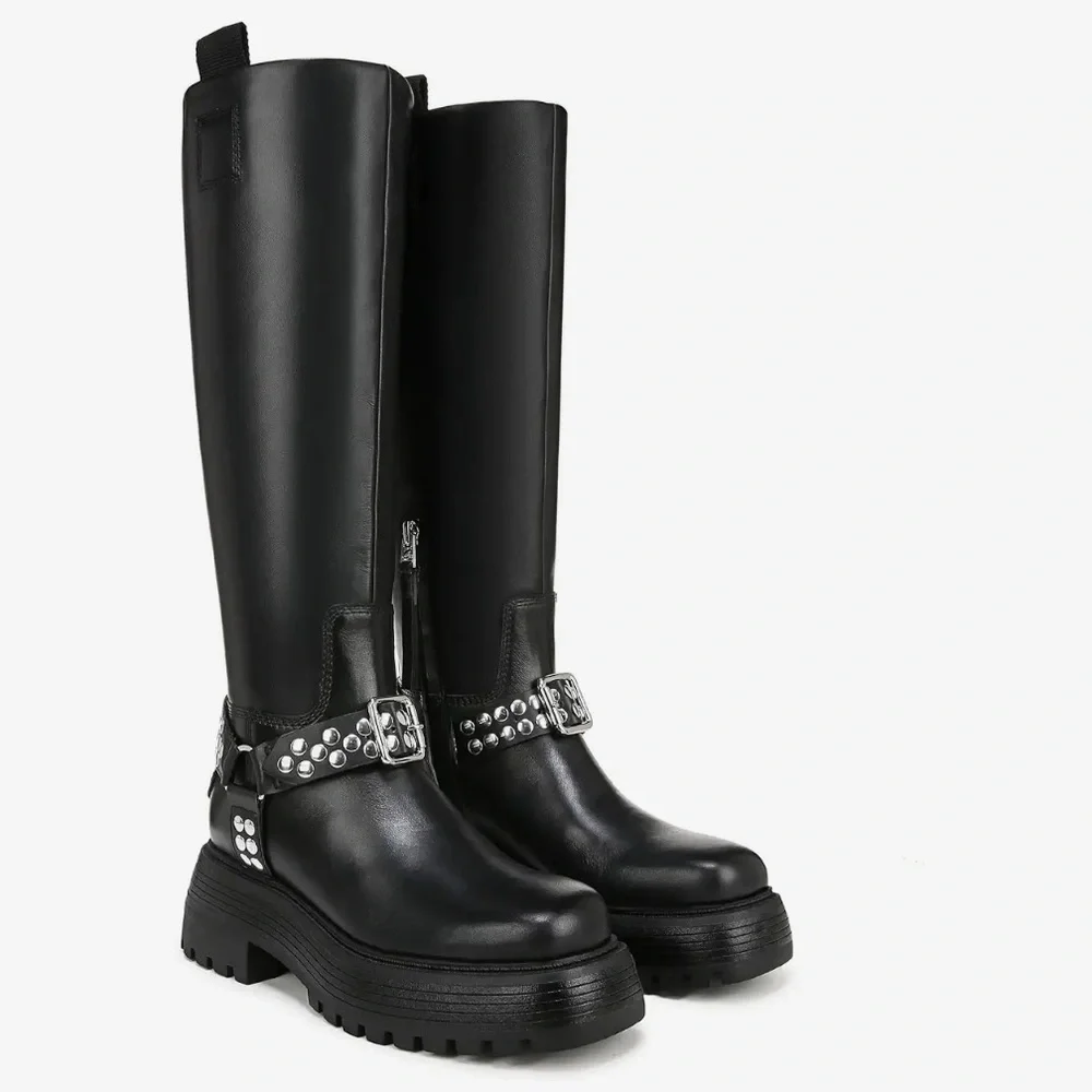NEW Circus NY by Sam Edelman Hayes Women's Black Leather Stud Motorcycle Boot